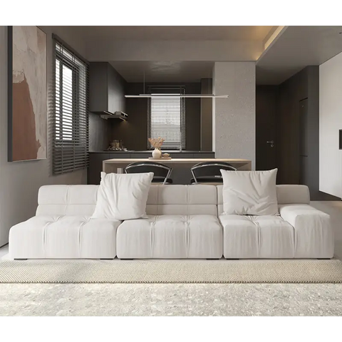 Gemma Three Seater Modular Sofa Linen/Velvet - Made-to-order only