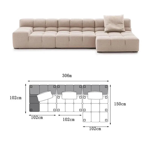 Gemma Three Seater Modular Sofa Linen/Velvet - Made-to-order only