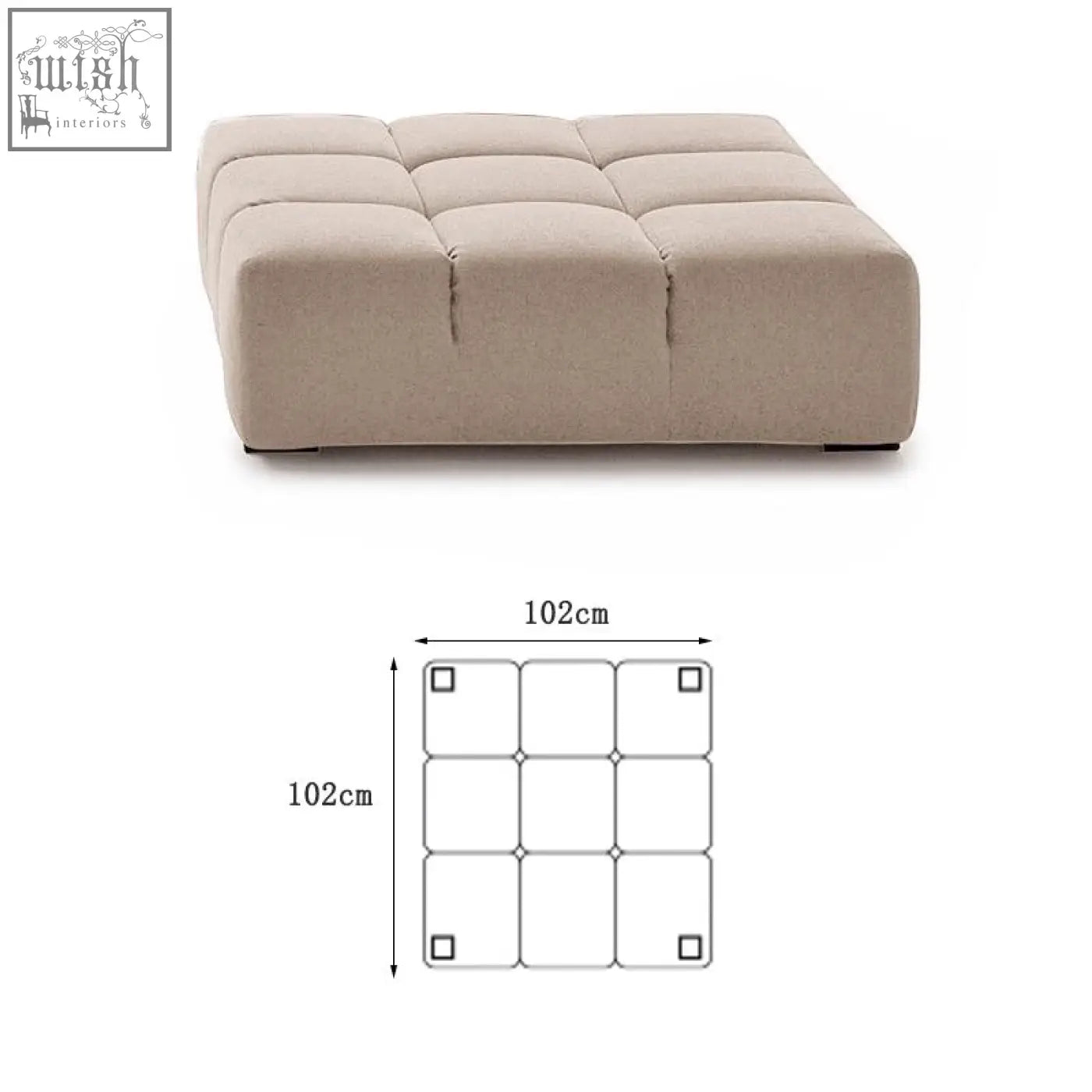 Beige tufted ottoman 102cm square design for gemma three seater modular sofa in linen velvet blend