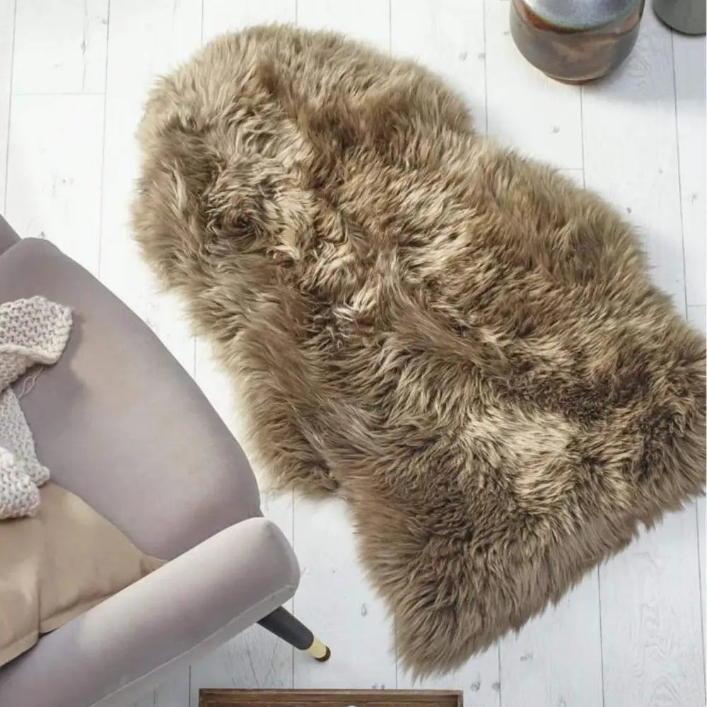 Genuine Khaki/Taupe Sheepskin Faux Fur Rug - Rugs
