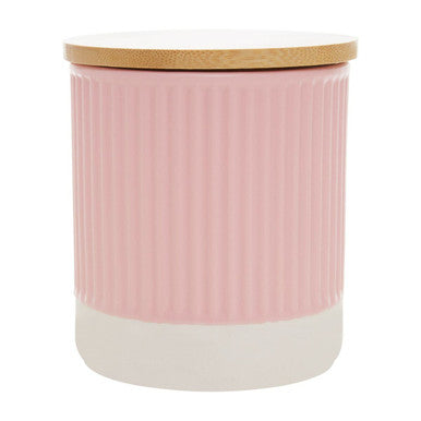 Geome pink 550ml ceramic canister with ribbed texture and natural wood lid perfect for pink 550ml storage needs