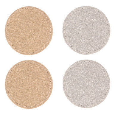 Set of four reversible gold and silver glitter coasters with two beige and two silver glitter coasters