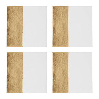 Geome set of 4 square white coasters with a vertical gold leaf stripe and heat-resistant surface for drinks