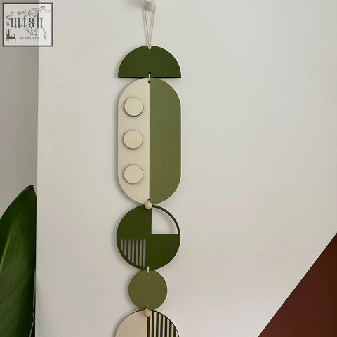 Olive green and cream geometric modern wall art with circular shapes minimalist design for stylish home decor
