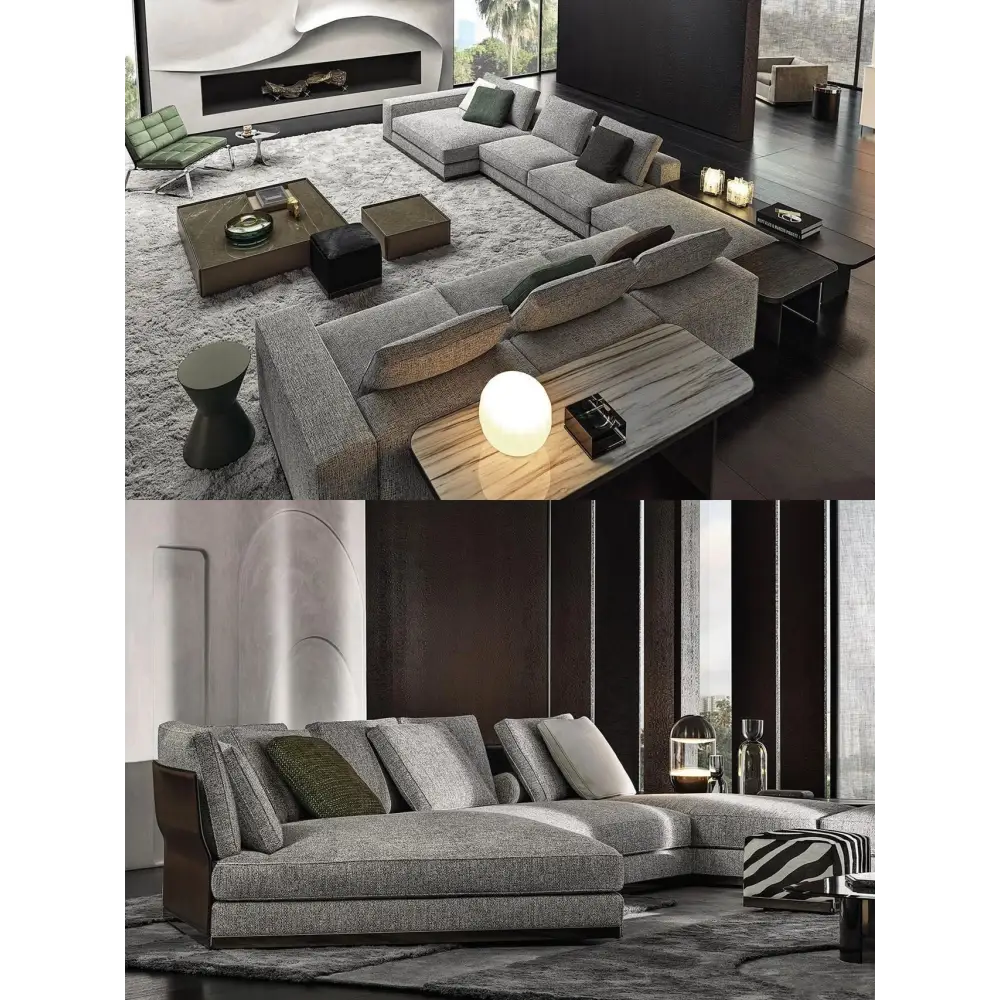 Gerry Five Seater Six Seater Corner Sofa Linen & Nappa Real Leather - 6 Seater Corner Sofa