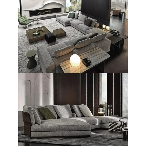 Gerry Five Seater Six Seater Corner Sofa Linen & Nappa Real Leather - 6 Seater Corner Sofa