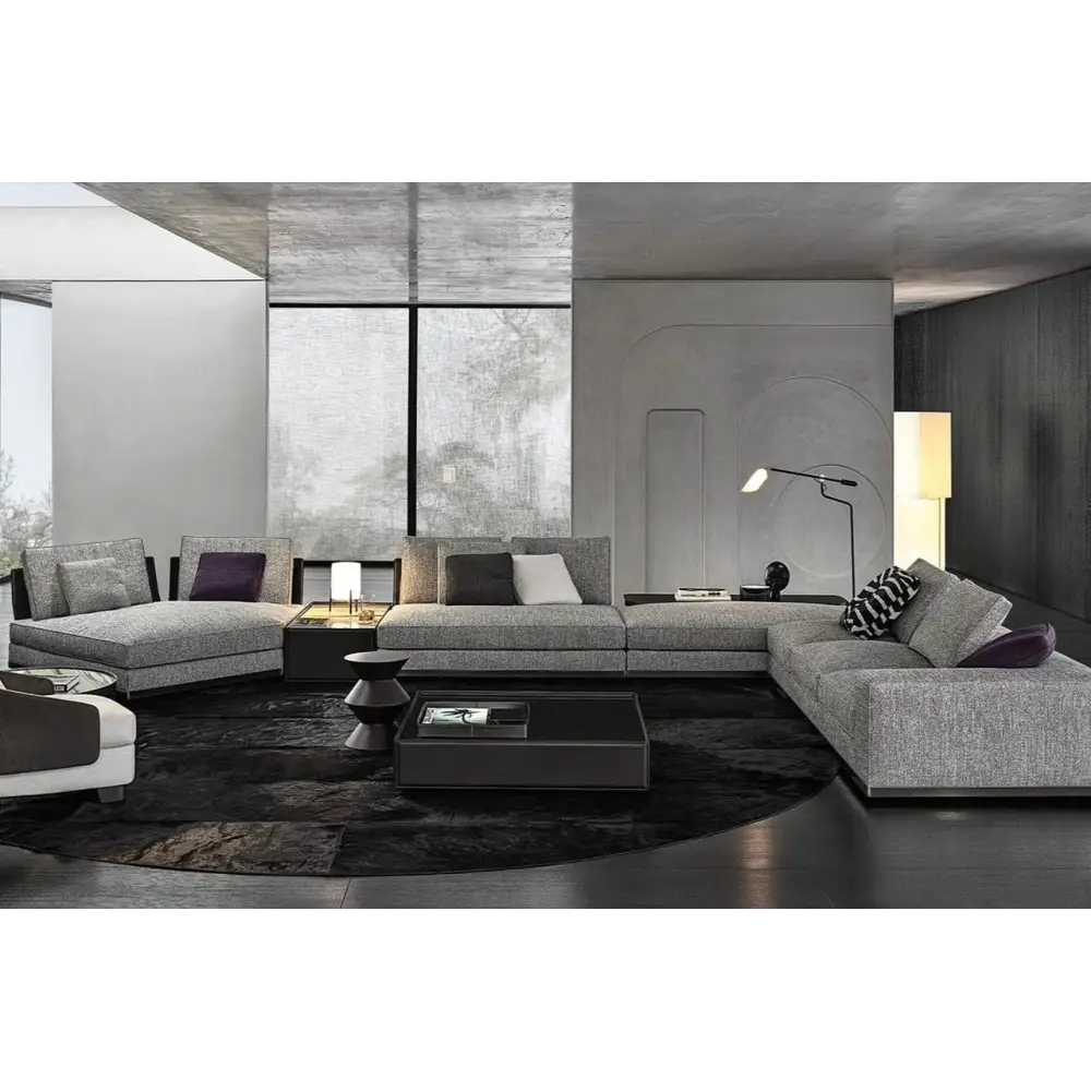 Gerry Five Seater Six Seater Corner Sofa Linen & Nappa Real Leather - 6 Seater Corner Sofa