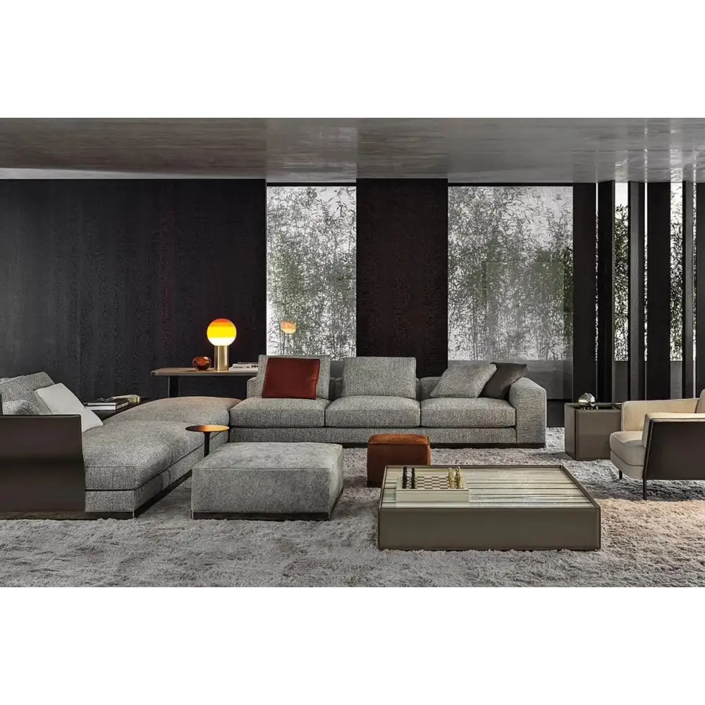 Gerry Five Seater Six Seater Corner Sofa Linen & Nappa Real Leather - 6 Seater Corner Sofa