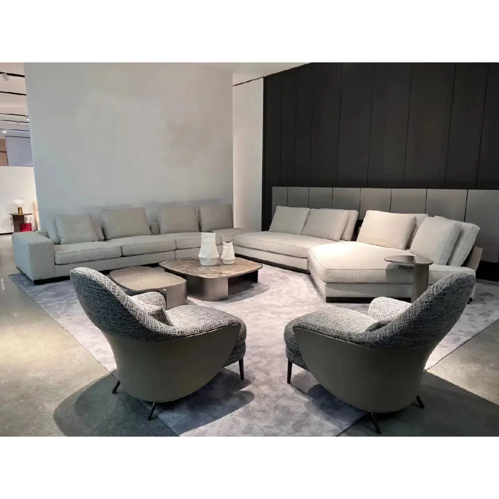 Gerry Five Seater Six Seater Corner Sofa Linen & Nappa Real Leather - 6 Seater Corner Sofa