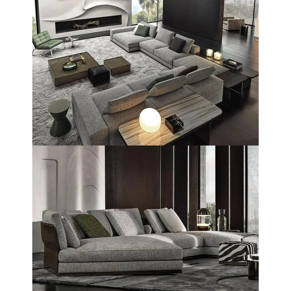 Gerry Five Seater Six Seater Corner Sofa Linen & Nappa Real Leather - 6 Seater Corner Sofa