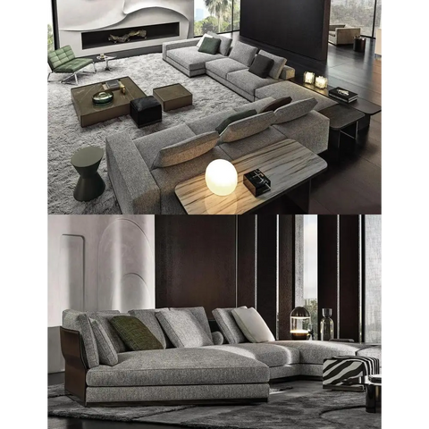 Gerry Five Seater Six Seater Corner Sofa Linen & Nappa Real Leather - 6 Seater Corner Sofa