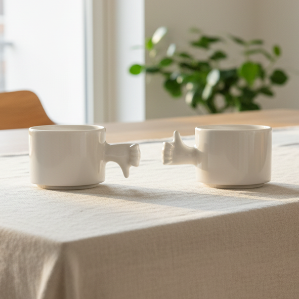 Gesture Ceramic Cups – Handmade Porcelain Coffee Cup（Thumb up down）