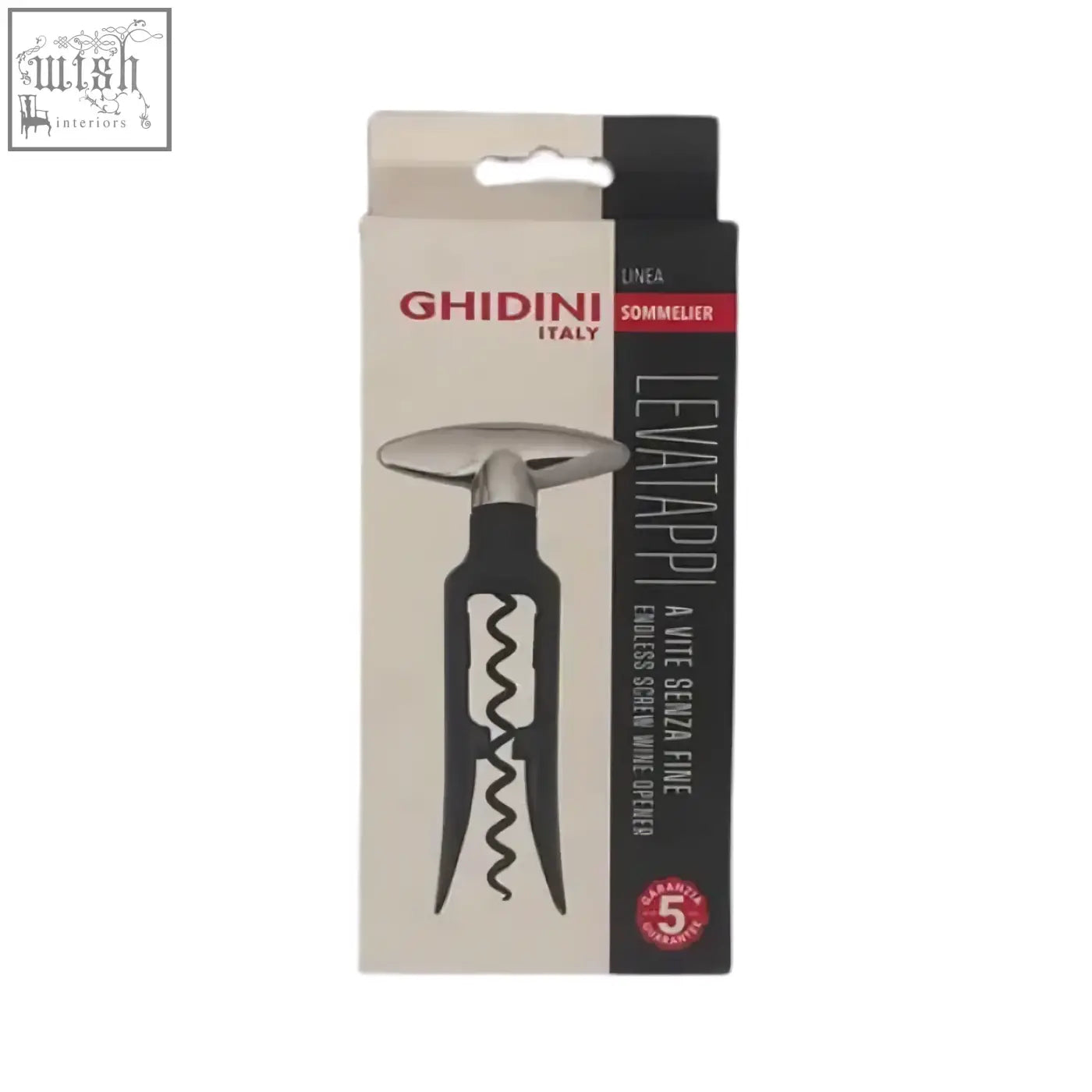 Ghidini endless screw wine opener with sleek black and stainless steel design for easy bottle opening