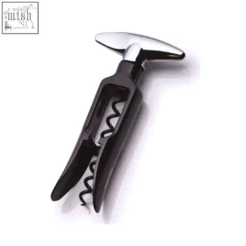 Black and silver two-handled ghidini endless screw wine opener with a sleek modern design for easy bottle opening