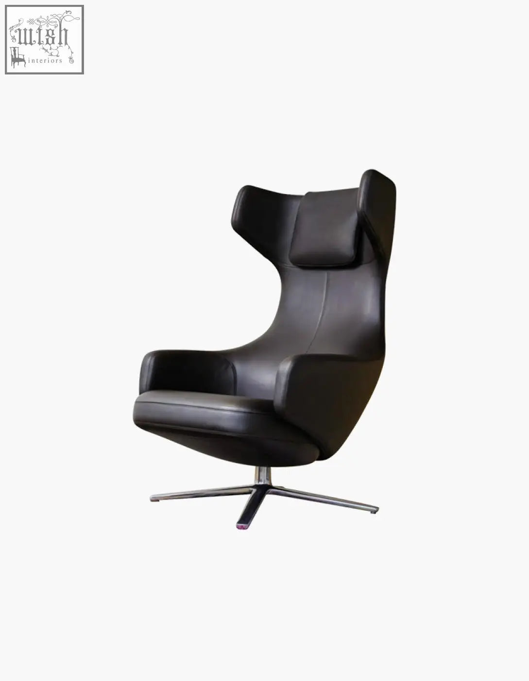 Black leather ghoshal egg chair wingback lounge chair with recliner and chrome star base perfect for relaxing