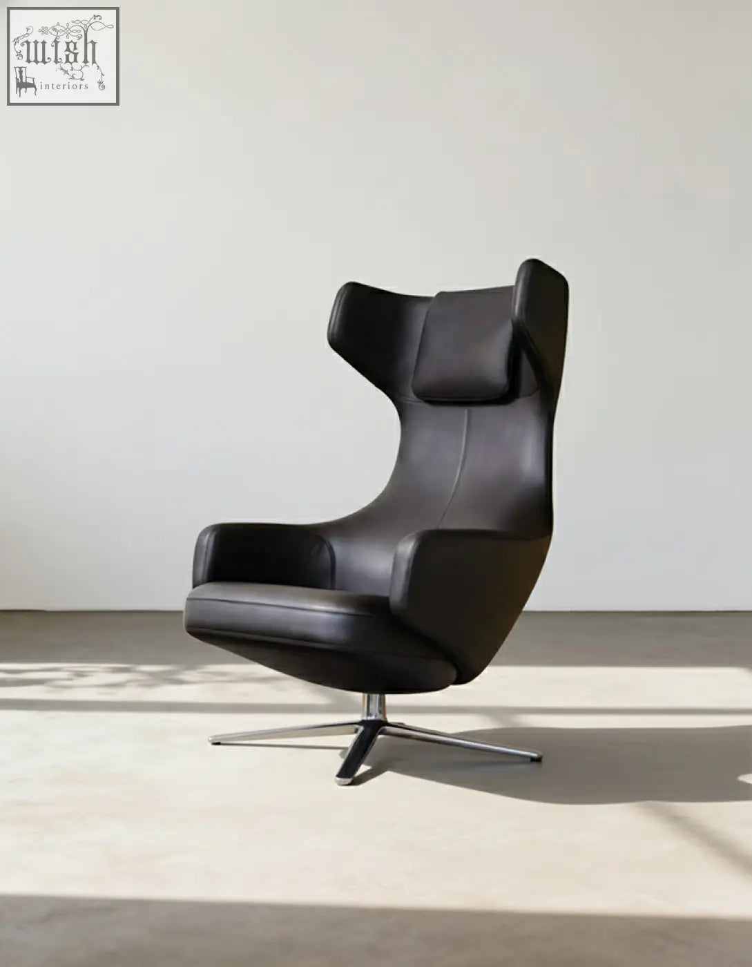 Black leather ghoshal egg chair with chrome base wingback lounge chair with recliner and footstool