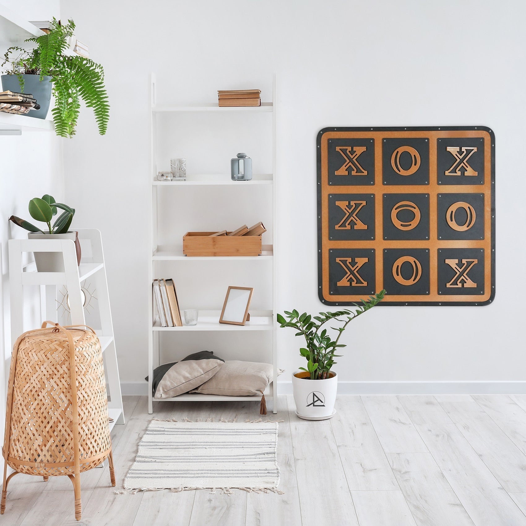 Giant xox board tic tac toe wall art with black and gold rustic metal finish perfect for home game decor