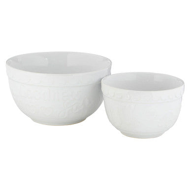 Gigi white set of two mixing bowls in white ceramic with subtle textured rims perfect for cooking and baking