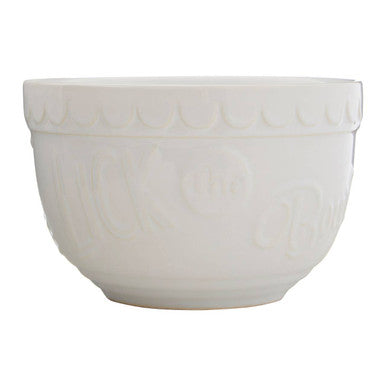 White ceramic mixing bowl from gigi white set of two mixing bowls with scalloped rim and embossed circular patterns