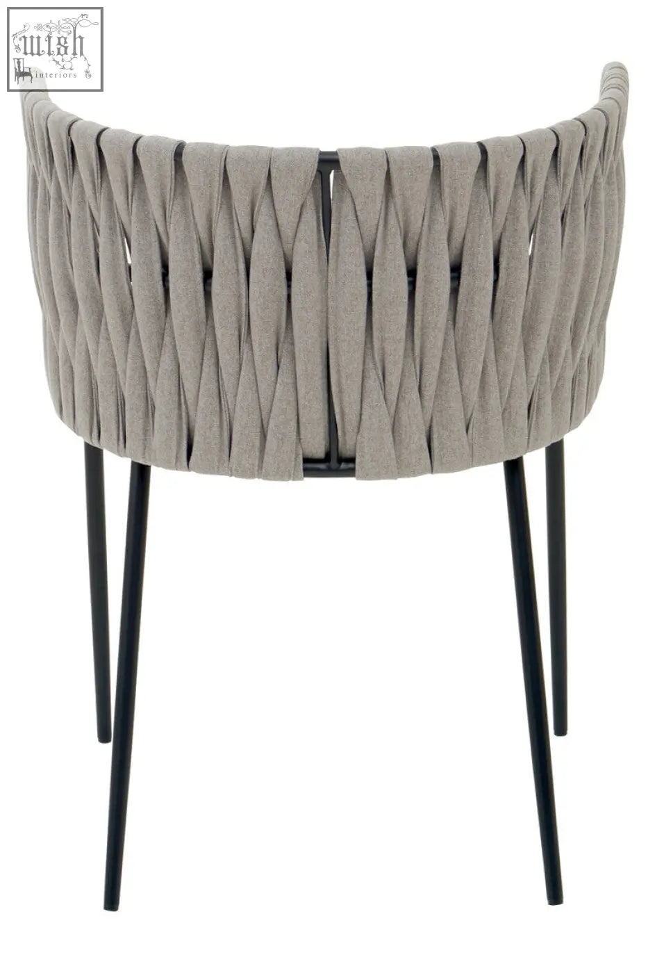 Gilden grey dining chair with grey woven fabric and black metal legs perfect for stylish grey dining setups
