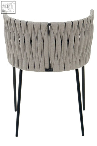 Gilden grey dining chair with grey woven fabric and black metal legs perfect for stylish grey dining setups