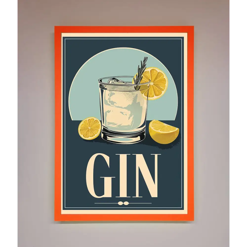 Gin Illustration Framed Poster - A3 (29.7 x 42 cm) / Neon Orange - Framed Print