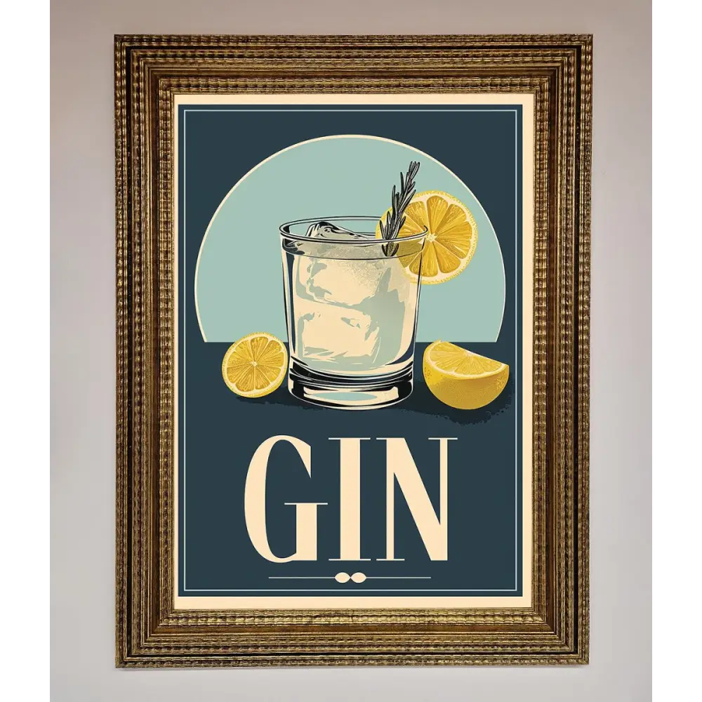 Gin Illustration Framed Poster - A3 (29.7 x 42 cm) / Ornate Gold - Framed Print