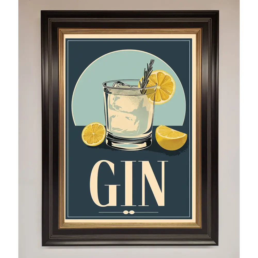 Gin Illustration Framed Poster - B0 (100 x 141 cm) / Black Gold - Framed Print