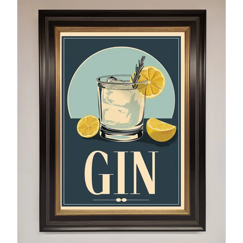 Gin Illustration Framed Poster - B0 (100 x 141 cm) / Black Gold - Framed Print