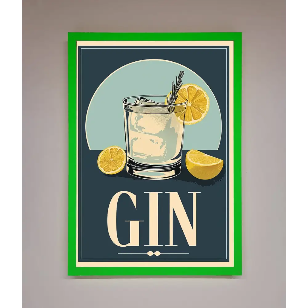 Gin Illustration Framed Poster - B0 (100 x 141 cm) / Neon Dark Green - Framed Print