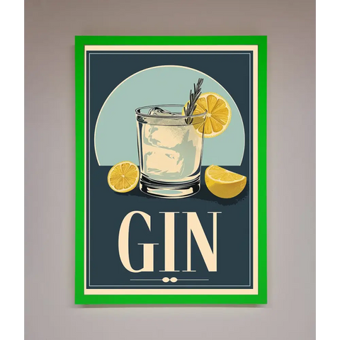 Gin Illustration Framed Poster - B0 (100 x 141 cm) / Neon Dark Green - Framed Print