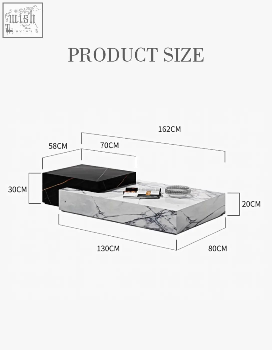 Modern giuli marble coffee table set stone with white marble top and black veined glossy base coffee table
