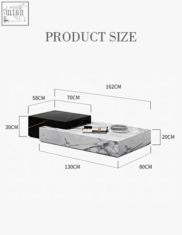 Modern giuli marble coffee table set stone with white marble top and black veined glossy base coffee table