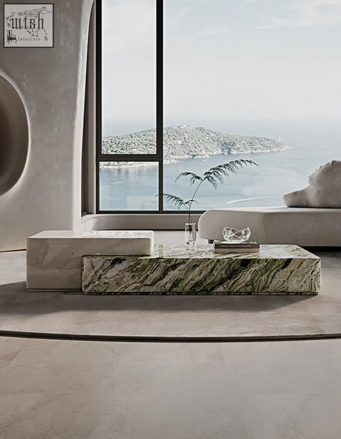 Giuli marble coffee table set stone with a sleek rectangular green and white marble coffee table and matching base