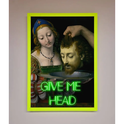 Give Me Head Renaissance Framed Poster - A3 (29.7 x 42 cm) / Neon Green - Framed Print