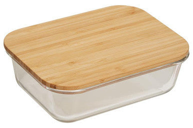 Clear glass container with a light brown bamboo lid 1040ml perfect for food storage by freska