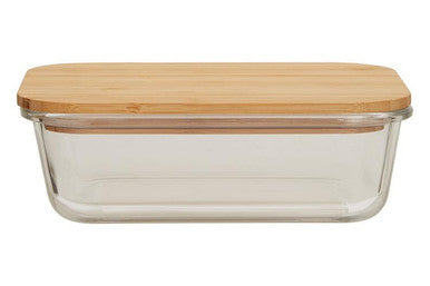 Clear glass container with a light brown bamboo lid 1040ml glass container perfect for food storage