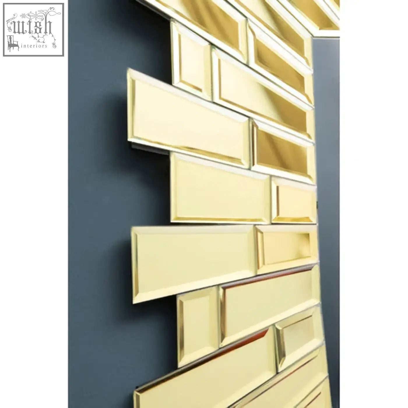 Glitzy small square wall mirror with gold-colored mirrored brick panel for stylish small square wall decor