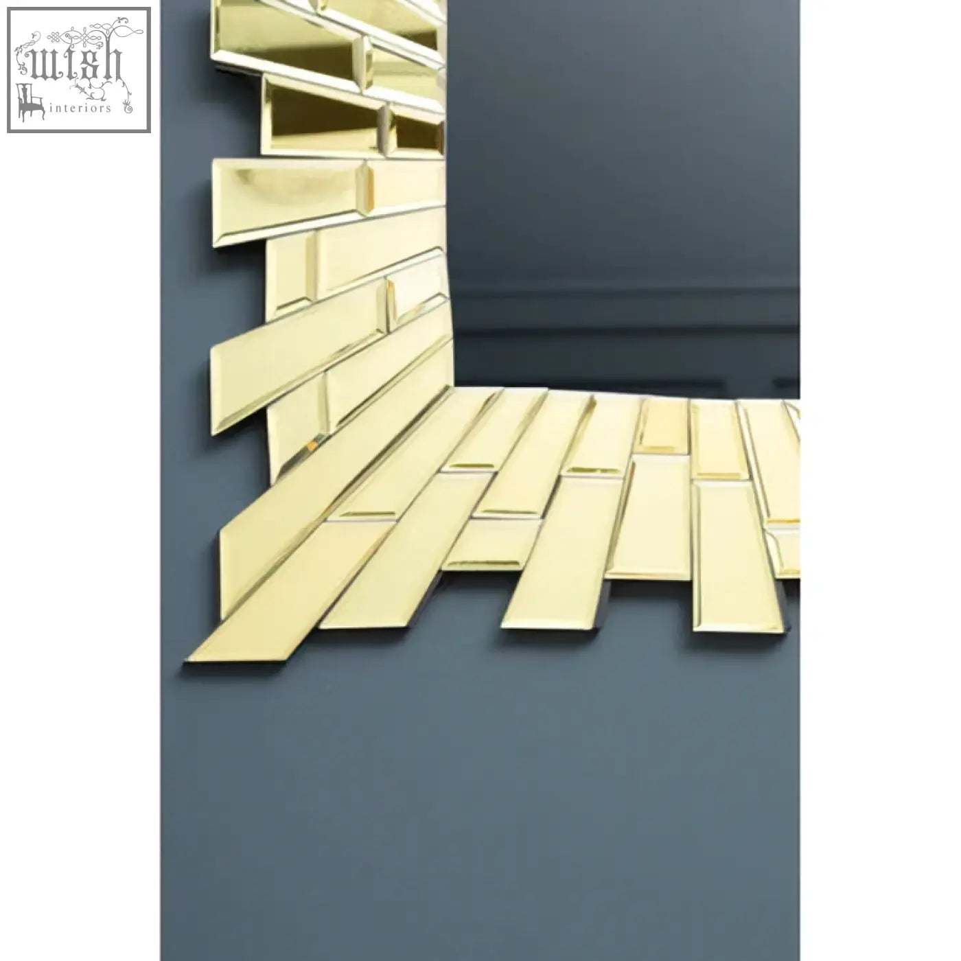 Glitzy small square wall mirror with gold-toned mirrored geometric brick-like design for modern decor