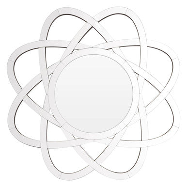 White atomic design globular wall mirror with sleek modern frame perfect for stylish wall mirror decor
