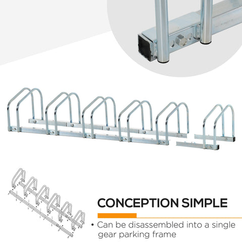 HOMCOM Bike Stand Parking Rack Floor or Wall Mount Bicycle Cycle Storage Locking Stand 179L x 33W x 27H (6 Racks, Silver)