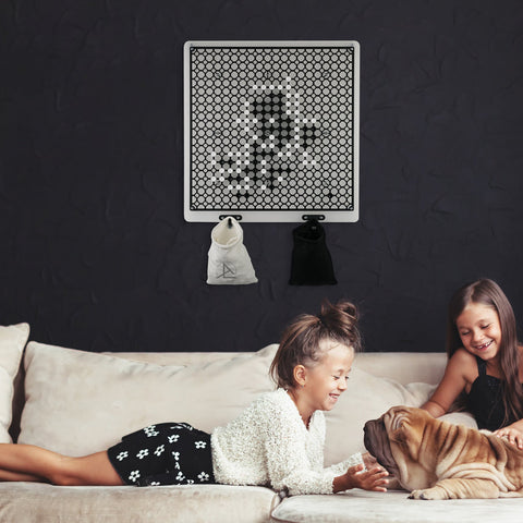 White hexagonal grid wall-mounted go strategy game board with black and white beads shuffle board for all age ranges with hanging instructions