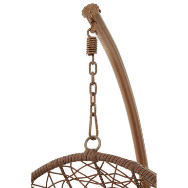 Goa brown rattan hanging chair with curved metal frame and chain suspension for indoor or outdoor use