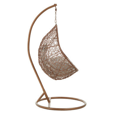Goa brown rattan hanging chair with brown woven rattan and curved metal frame perfect as a hanging chair