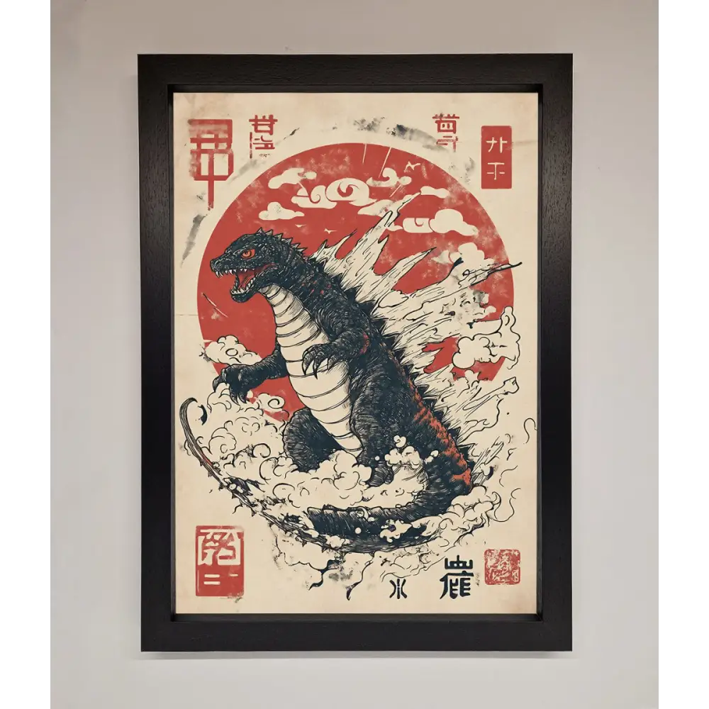 Godzilla Rises Red Sun Framed Poster - A3 (29.7 x 42 cm) / Black - Framed Print