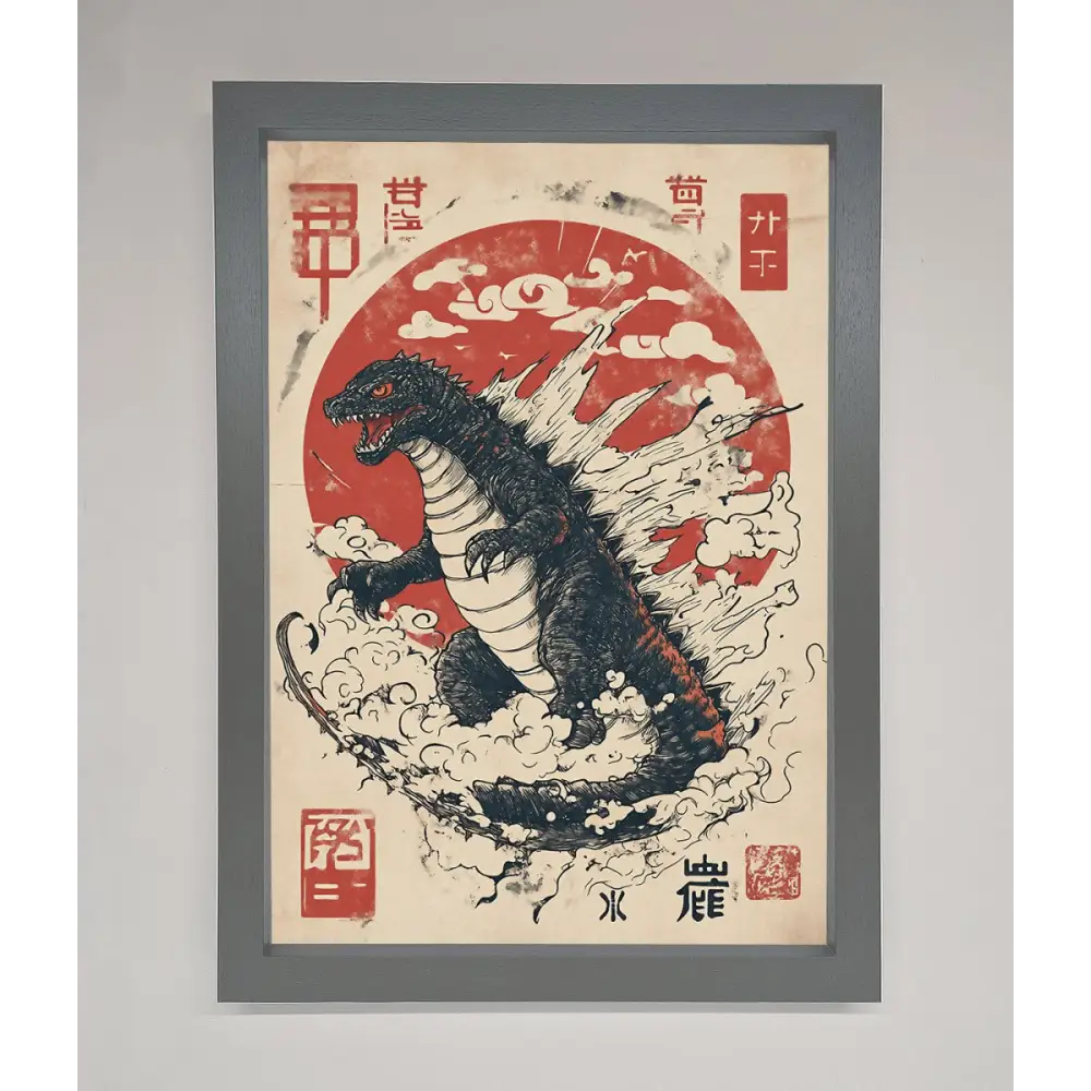 Godzilla Rises Red Sun Framed Poster - A3 (29.7 x 42 cm) / Dark Grey - Framed Print