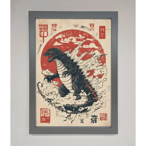 Godzilla Rises Red Sun Framed Poster - A3 (29.7 x 42 cm) / Dark Grey - Framed Print
