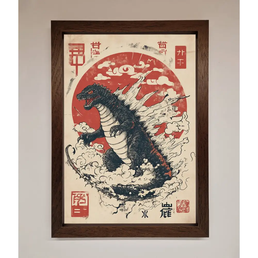 Godzilla Rises Red Sun Framed Poster - A3 (29.7 x 42 cm) / Walnut - Framed Print