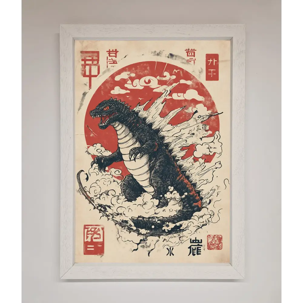 Godzilla Rises Red Sun Framed Poster - A3 (29.7 x 42 cm) / White - Framed Print