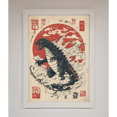 Godzilla Rises Red Sun Framed Poster - A3 (29.7 x 42 cm) / White - Framed Print